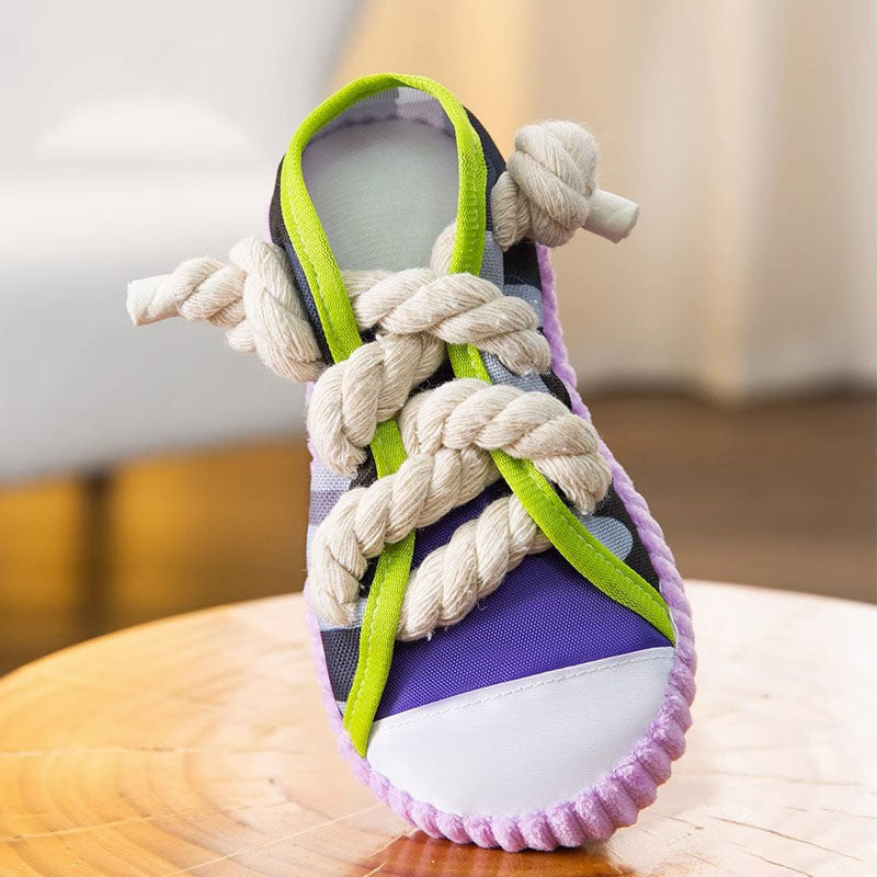 Squeaky Dog Toys | Candy-Striped Cotton Rope Slippers canrusupet