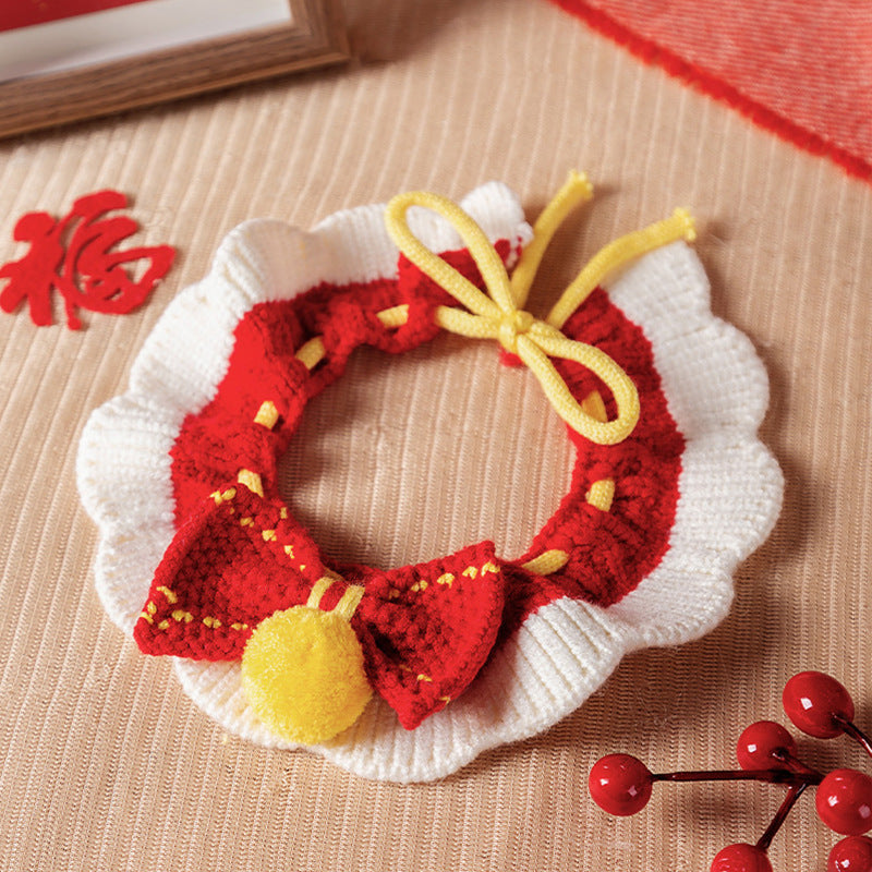 Adjustable Knitted Cat Collar - Christmas & New Year Festive canrusupet