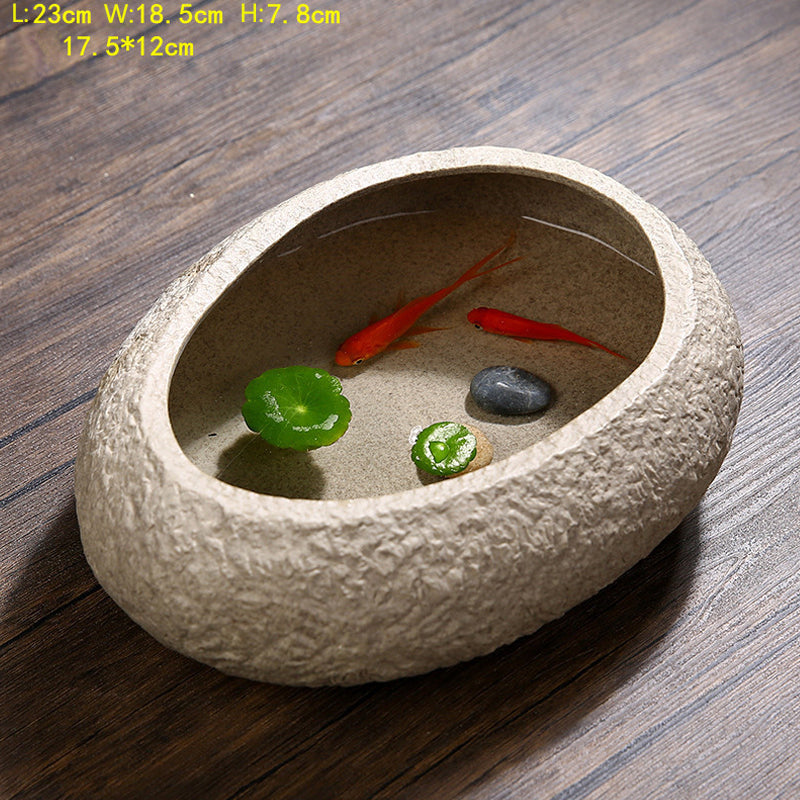 Fish Pond Ancient Landscaping Small Fish Tank Ecological Hydroponic Pond Bowl Basin - canrusupet