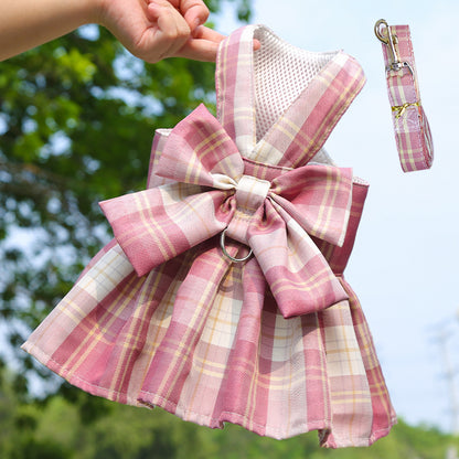 Pet JK Dress Harnesses Plaid Skirt Puppy Girl Dog Clothes For Small Medium Dogs - canrusupet