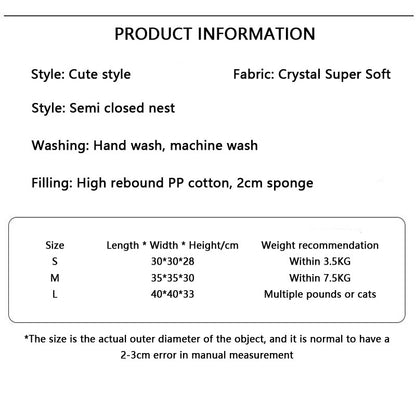 Cute Style Warm Semi-closed Cat Bed For Small Dog And Cat