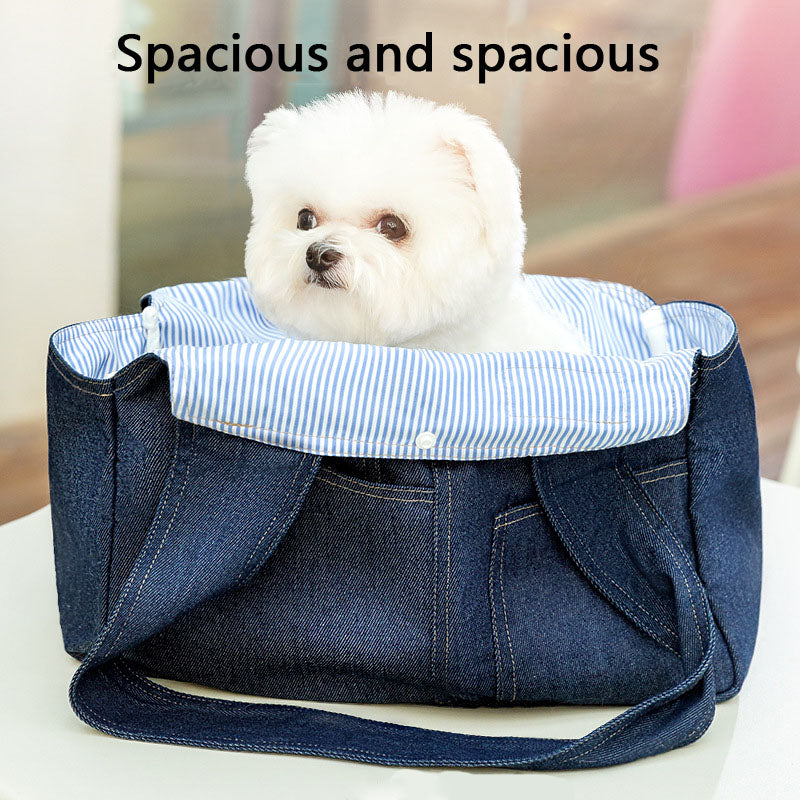 Pet Carrier Bag For Dogs: Spacious Denim Crossbody Backpack canrusupet