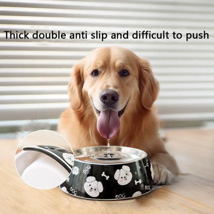 Cartoon Print Stainless Steel Dog Bowl For Large/Medium Dogs canrusupet