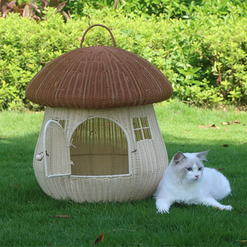 Multi-purpose Pet Nest Rattan Nest Mushroom House Cat Cage - canrusupet