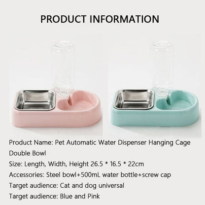 Stainless Dog Bowl & Cat Water Bowl Cage-Mounted 2-in-1 canrusupet