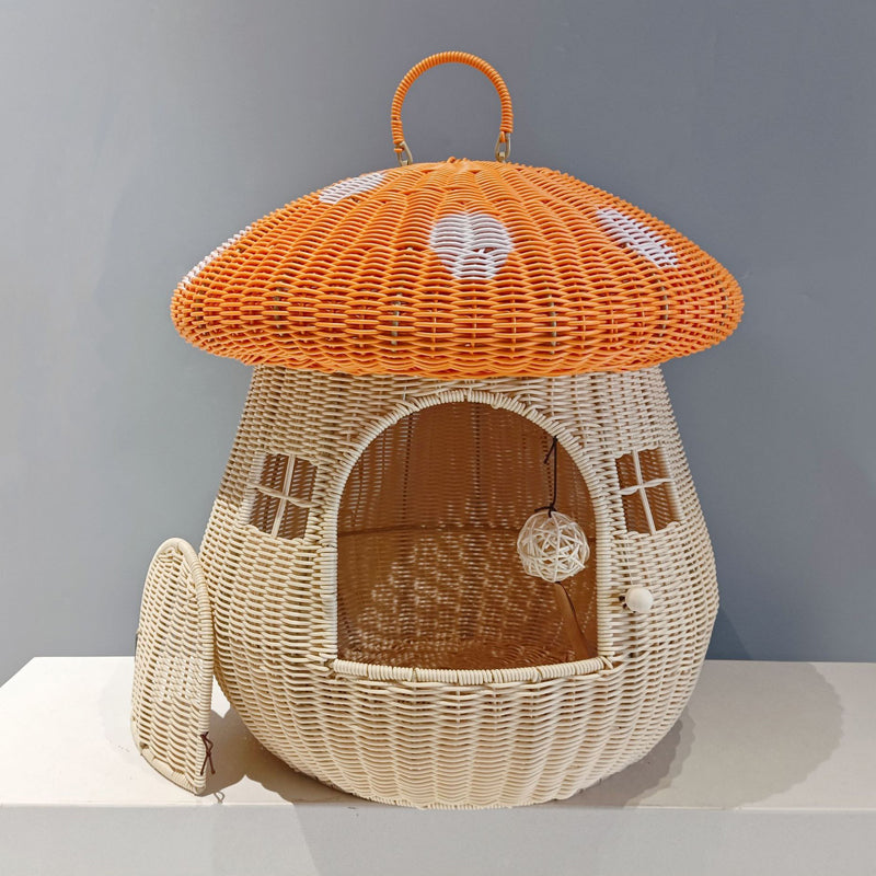 Multi-purpose Pet Nest Rattan Nest Mushroom House Cat Cage - canrusupet