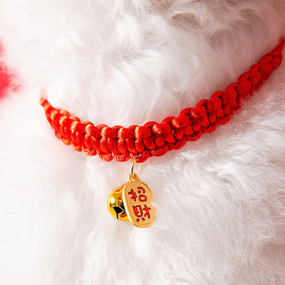 Cat Collar Red Rope With Lucky Bell & Lock - Good Fortune canrusupet