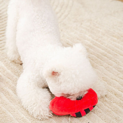 Striped Plush Squeaky Dog Toy Slippers - Durable Chew Toys canrusupet