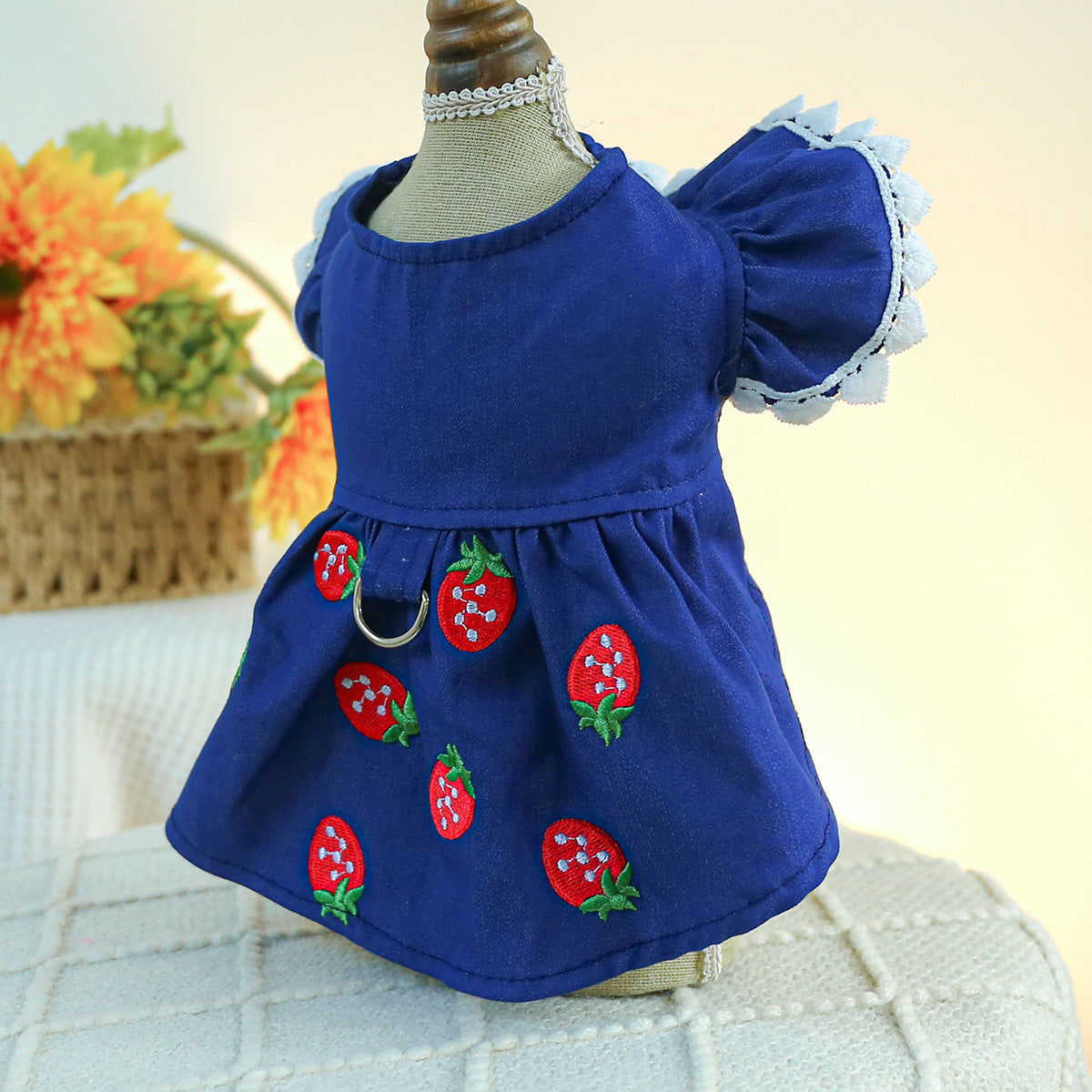 Dog Or Cat Clothes Strawberry Denim Dress - canrusupet