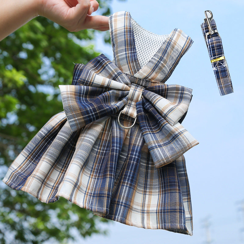 Pet JK Dress Harnesses Plaid Skirt Puppy Girl Dog Clothes For Small Medium Dogs - canrusupet