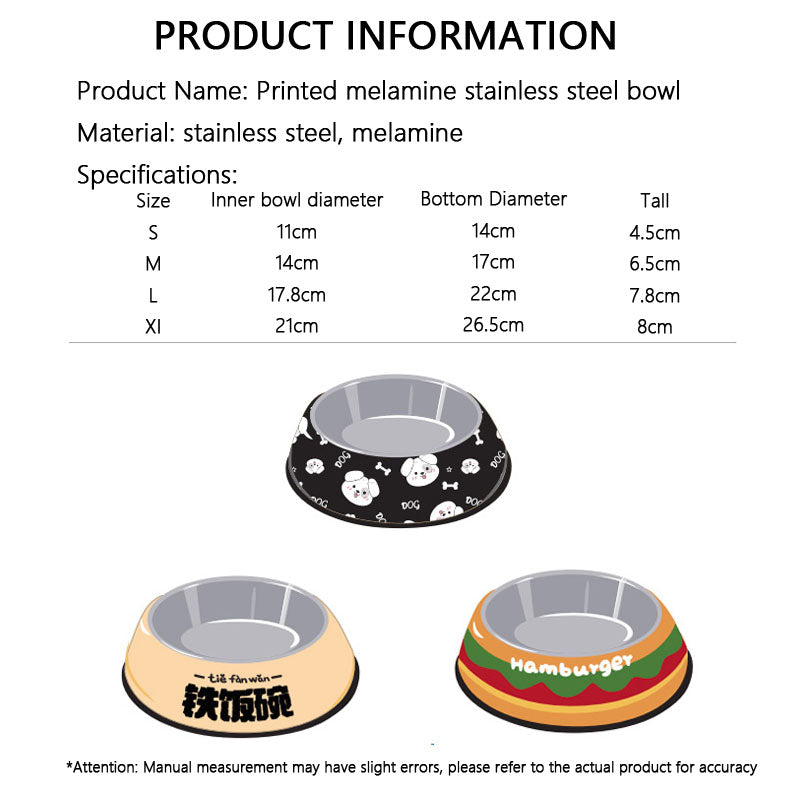 Cartoon Print Stainless Steel Dog Bowl For Large/Medium Dogs canrusupet