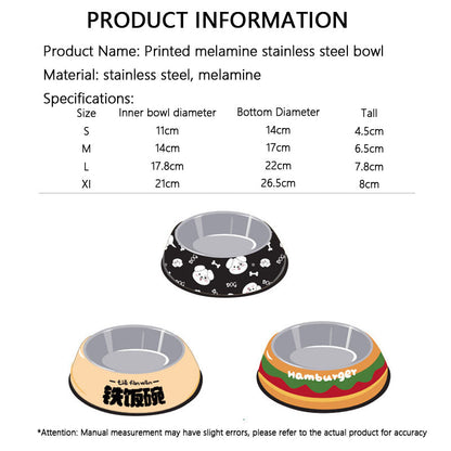 Cartoon Print Stainless Steel Dog Bowl For Large/Medium Dogs canrusupet