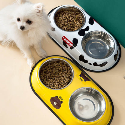 Cartoon Double Bowl Style Stainless Steel Dog Bowl For Pet canrusupet