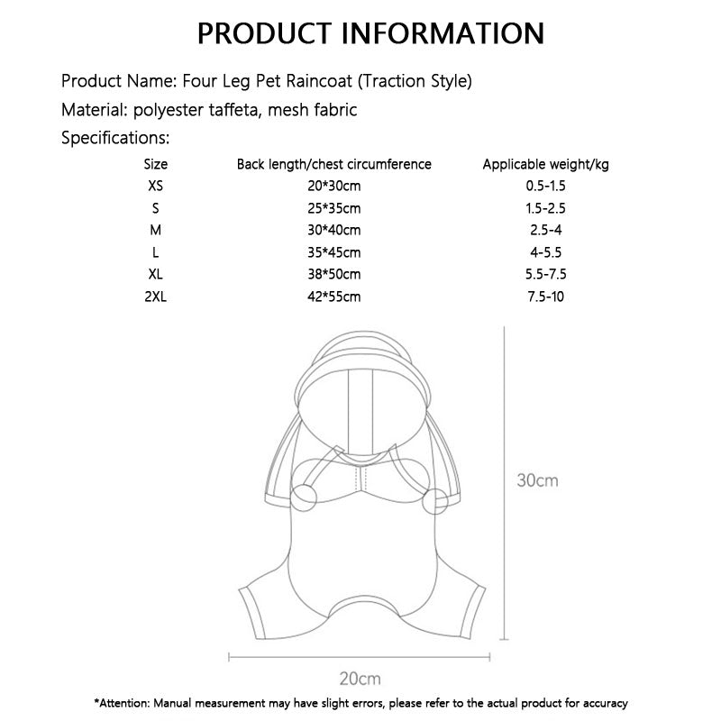 Dog Raincoat | Waterproof Full-Coverage 4-Leg For Small Dog canrusupet
