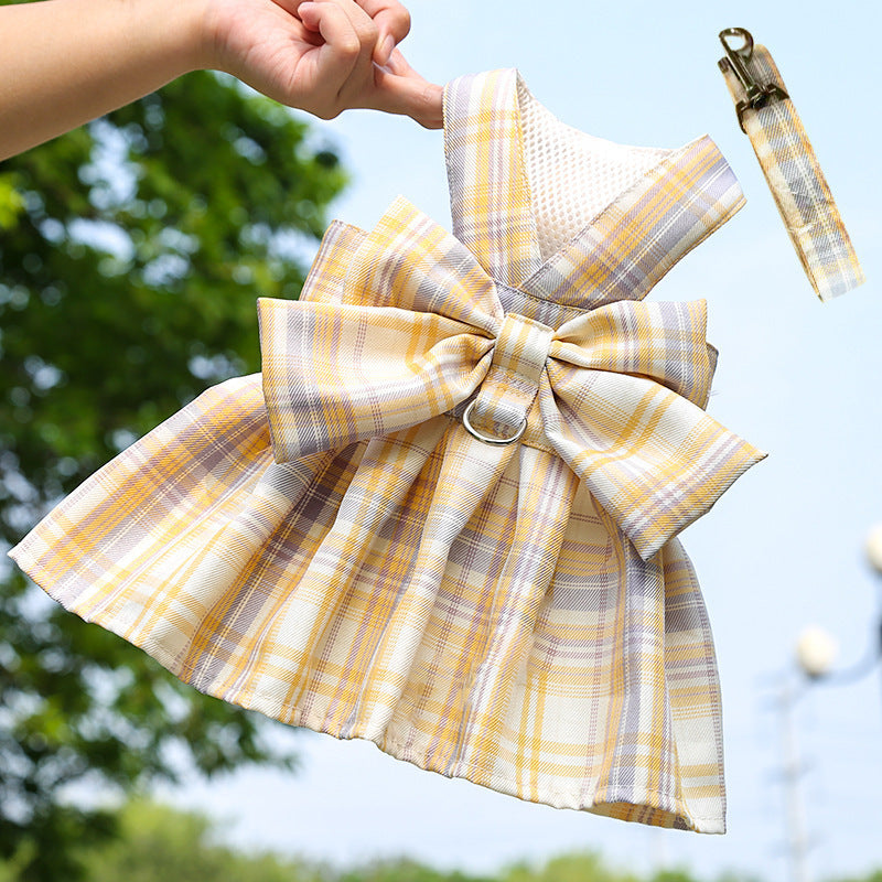 Pet JK Dress Harnesses Plaid Skirt Puppy Girl Dog Clothes For Small Medium Dogs - canrusupet