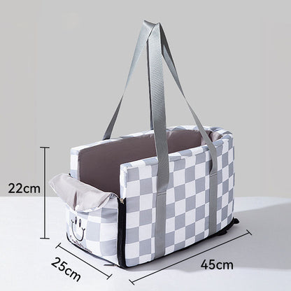 Dog Car Seat Plaid Travel Bed, Portable Pet Carrier For Cars canrusupet