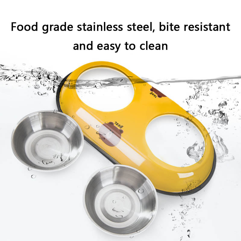 Cartoon Double Bowl Style Stainless Steel Dog Bowl For Pet canrusupet