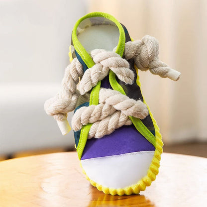 Squeaky Dog Toys | Candy-Striped Cotton Rope Slippers canrusupet
