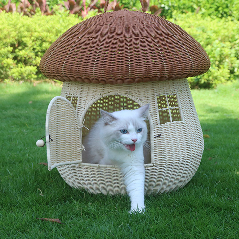 Multi-purpose Pet Nest Rattan Nest Mushroom House Cat Cage - canrusupet