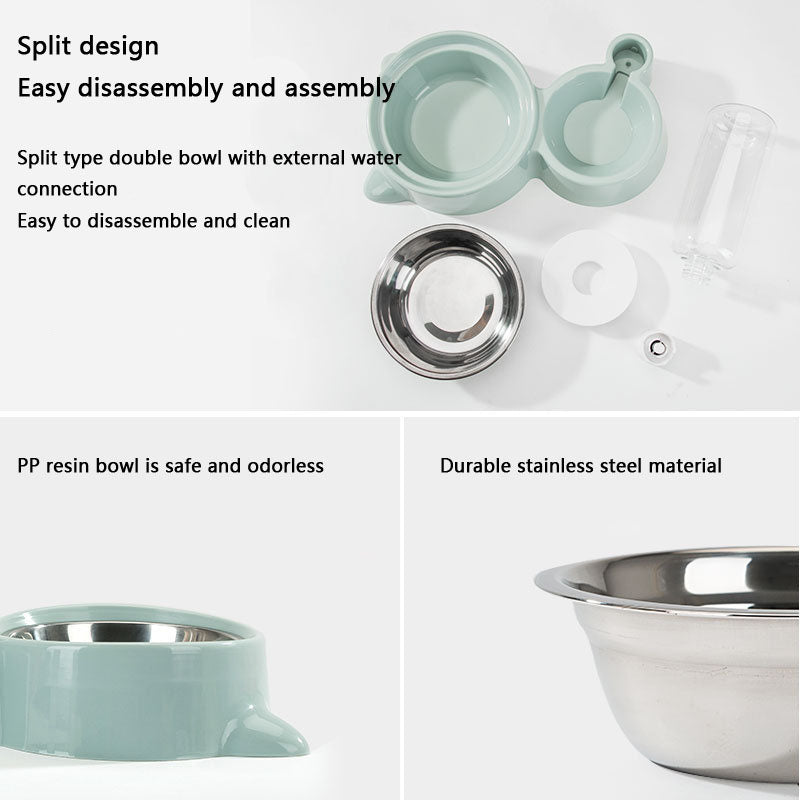 Dog Bowl Stainless Steel Double Dish - Auto Waterer for Pet canrusupet