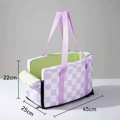 Dog Car Seat Plaid Travel Bed, Portable Pet Carrier For Cars canrusupet