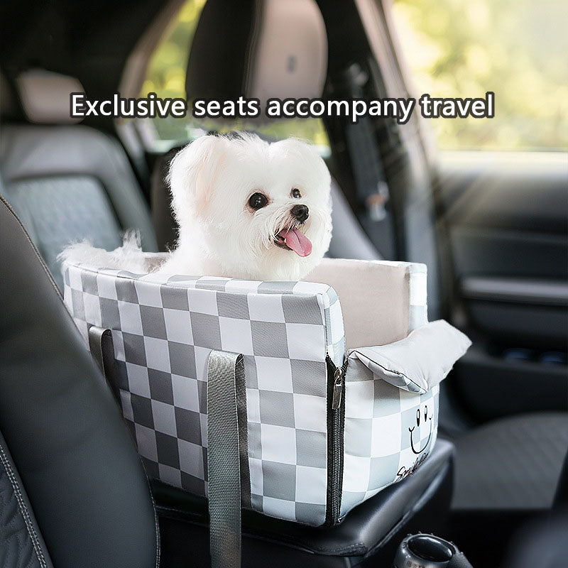 Dog Car Seat Plaid Travel Bed, Portable Pet Carrier For Cars canrusupet