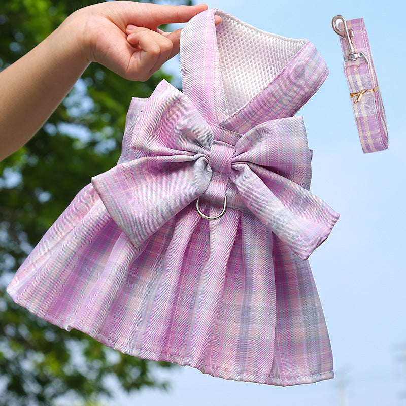 Pet JK Dress Harnesses Plaid Skirt Puppy Girl Dog Clothes For Small Medium Dogs - canrusupet