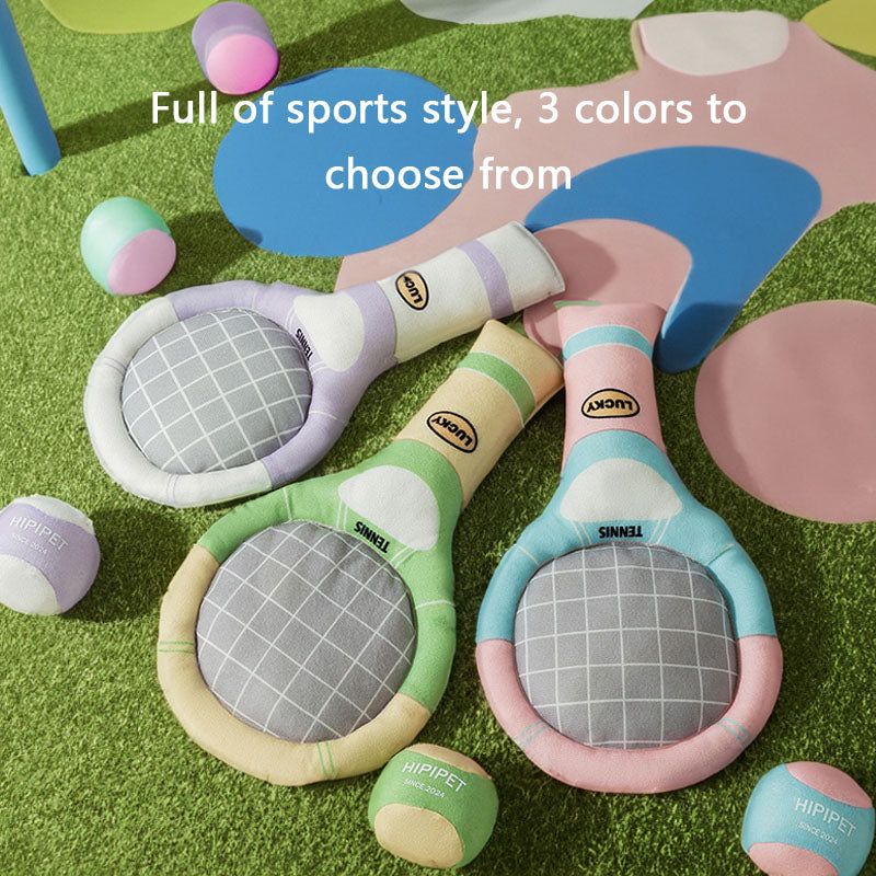 Squeaky Dog Chew Toys - Tennis Ball & Racket Set For Puppies canrusupet