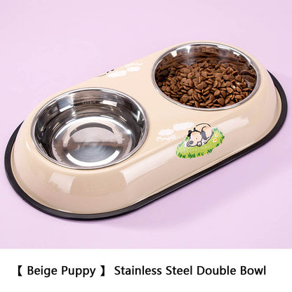 Cartoon Double Bowl Style Stainless Steel Dog Bowl For Pet canrusupet