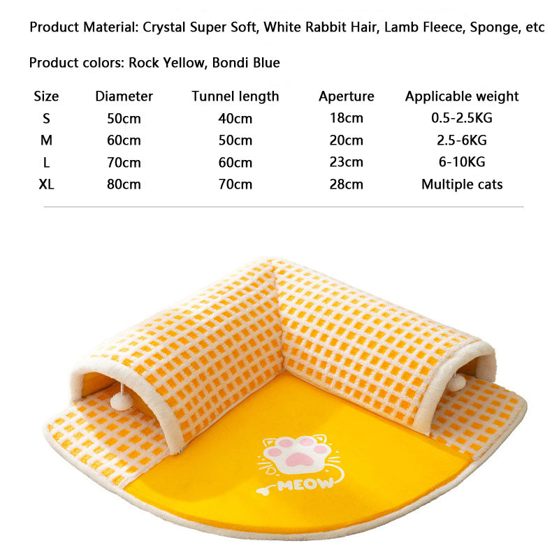 Cat Paw Pattern Sector Tunnel Style Thickening Cat Bed canrusupet
