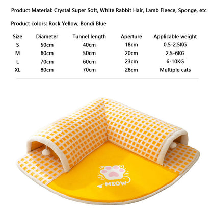 Cat Paw Pattern Sector Tunnel Style Thickening Cat Bed canrusupet