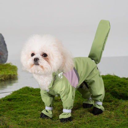 Dog Raincoat 4-Leg Waterproof Full-Cover W/Tail - Small Dogs canrusupet