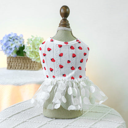 Dog Or Cat Clothes Strawberry Polka Dot Dress - canrusupet