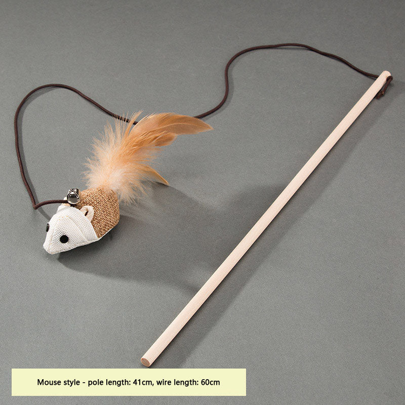 Interactive Cat Toys: Wooden Teaser Wand & Mouse Shape Toy canrusupet