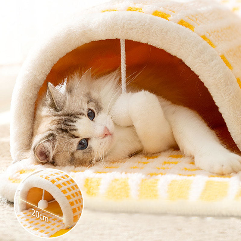 Cat Paw Pattern Sector Tunnel Style Thickening Cat Bed canrusupet