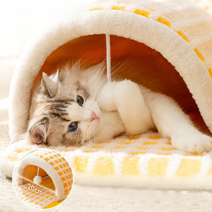 Cat Paw Pattern Sector Tunnel Style Thickening Cat Bed canrusupet