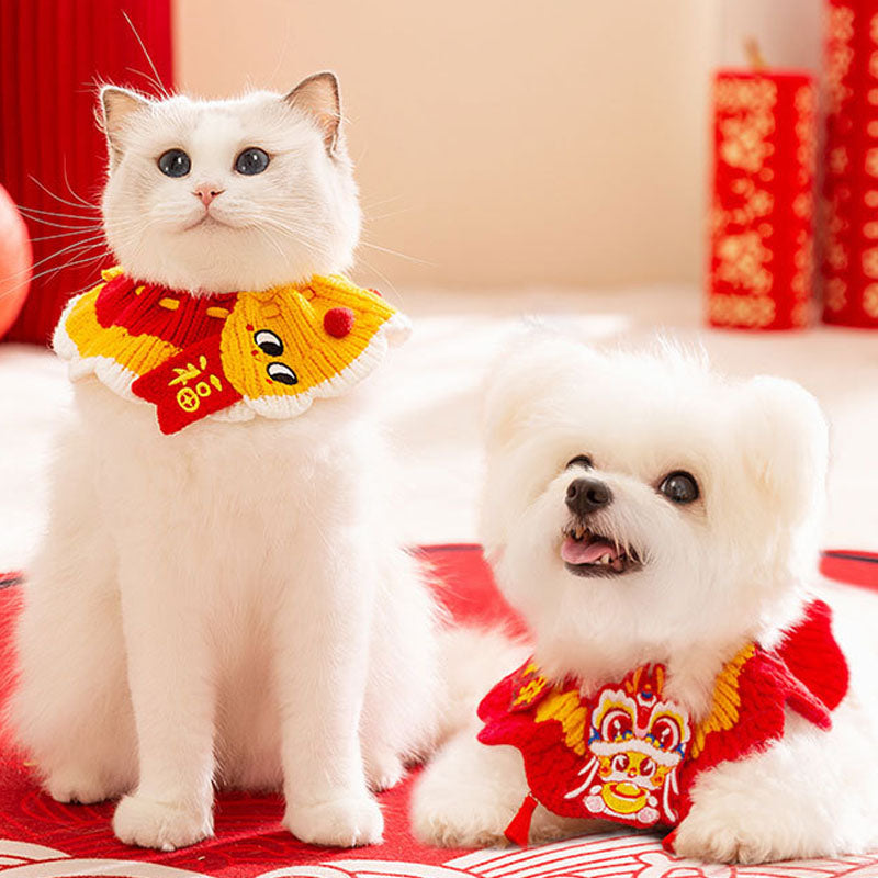 Festive Winter Cat Collar - Knit Christmas Bib For Cats canrusupet