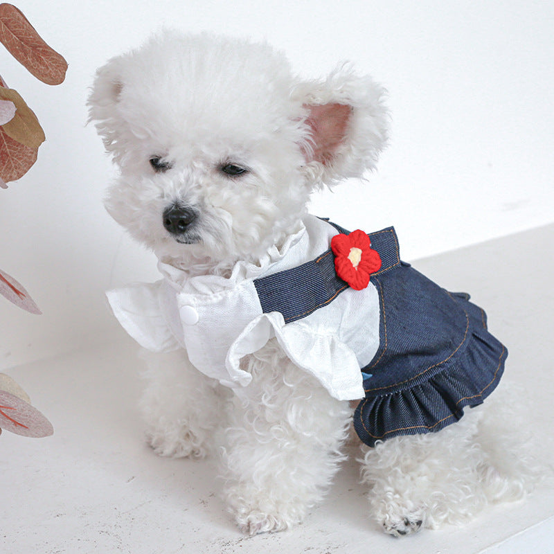 Dog Or Cat Clothes Little Red Flower Suspenders Dress - canrusupet