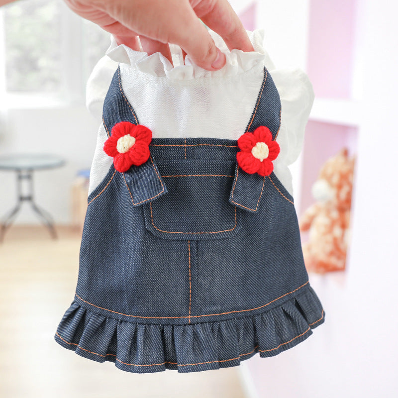 Dog Or Cat Clothes Little Red Flower Suspenders Dress - canrusupet