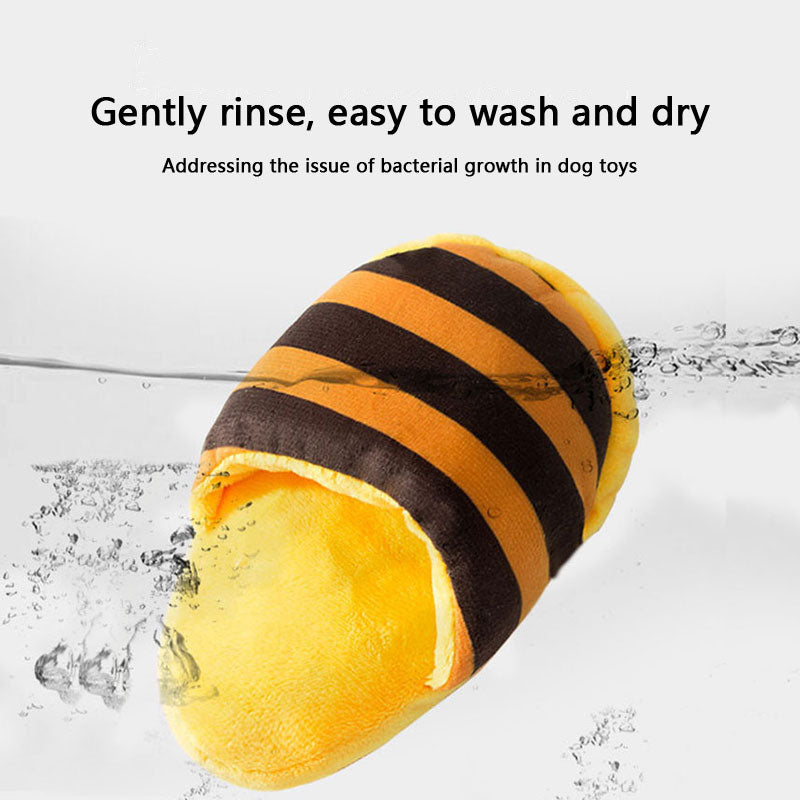 Striped Plush Squeaky Dog Toy Slippers - Durable Chew Toys canrusupet