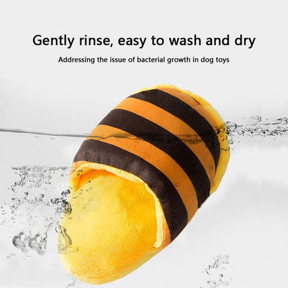 Striped Plush Squeaky Dog Toy Slippers - Durable Chew Toys canrusupet