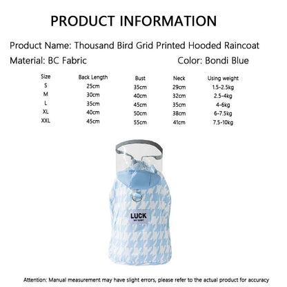 Waterproof Dog Raincoat - Houndstooth Cape For Small Dogs canrusupet