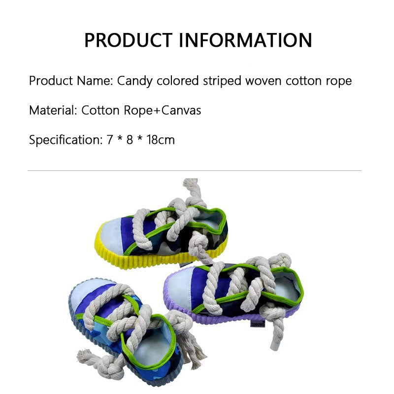 Squeaky Dog Toys | Candy-Striped Cotton Rope Slippers canrusupet