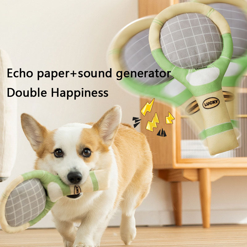 Squeaky Dog Chew Toys - Tennis Ball & Racket Set For Puppies canrusupet