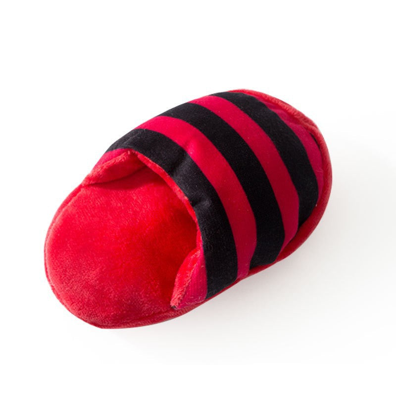 Striped Plush Squeaky Dog Toy Slippers - Durable Chew Toys canrusupet