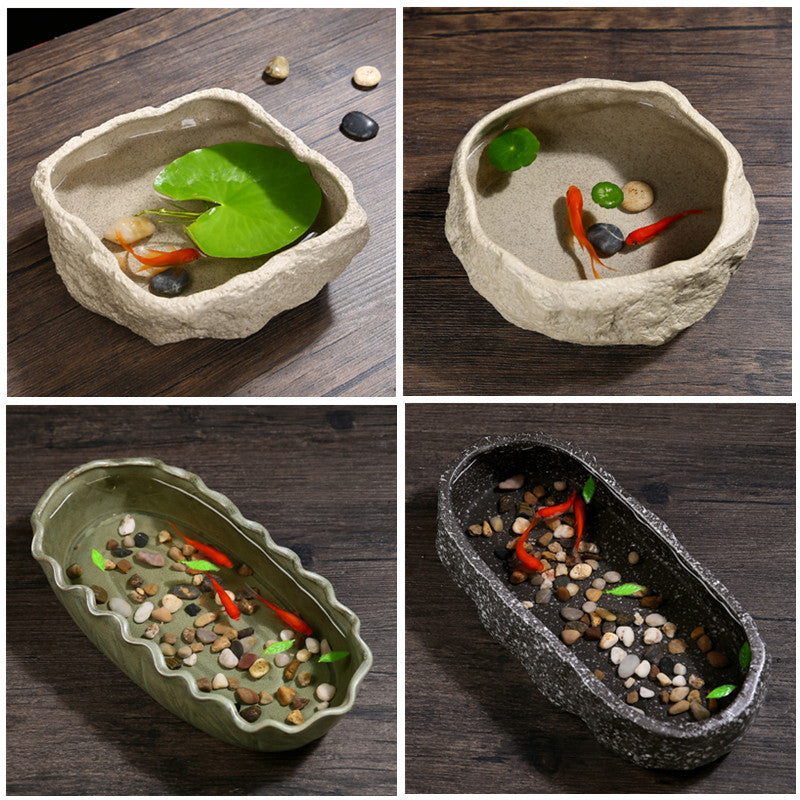 Fish Pond Ancient Landscaping Small Fish Tank Ecological Hydroponic Pond Bowl Basin - canrusupet