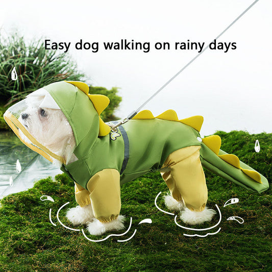 4-Leg Dog Raincoat Tail Protector - Dino Style Waterproof canrusupet
