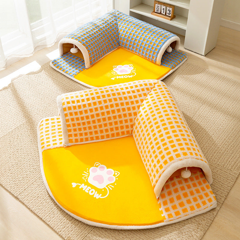 Cat Paw Pattern Sector Tunnel Style Thickening Cat Bed canrusupet