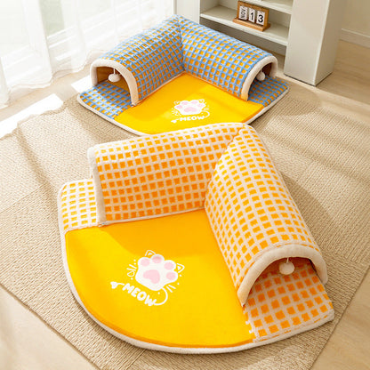 Cat Paw Pattern Sector Tunnel Style Thickening Cat Bed canrusupet