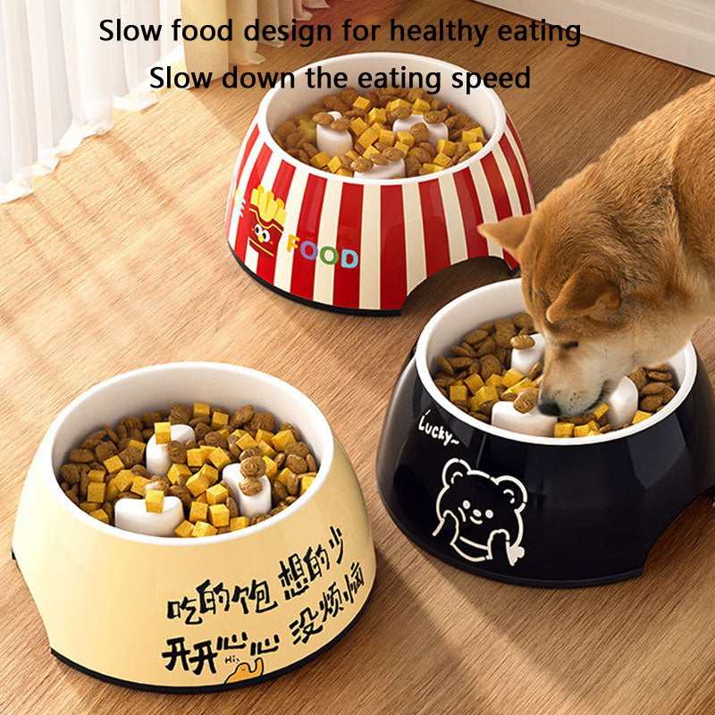 Non-Spill Slow Feeder Melamine Dog Bowl - Large Pet Dish canrusupet